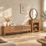میز تلویزیون روکش راش حصیری